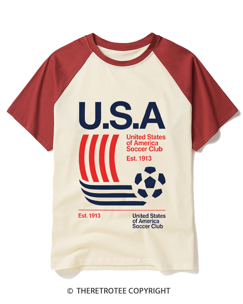 TheRetroTee USA Soccer Cup 1913 Raglan Baseball T-Shirt