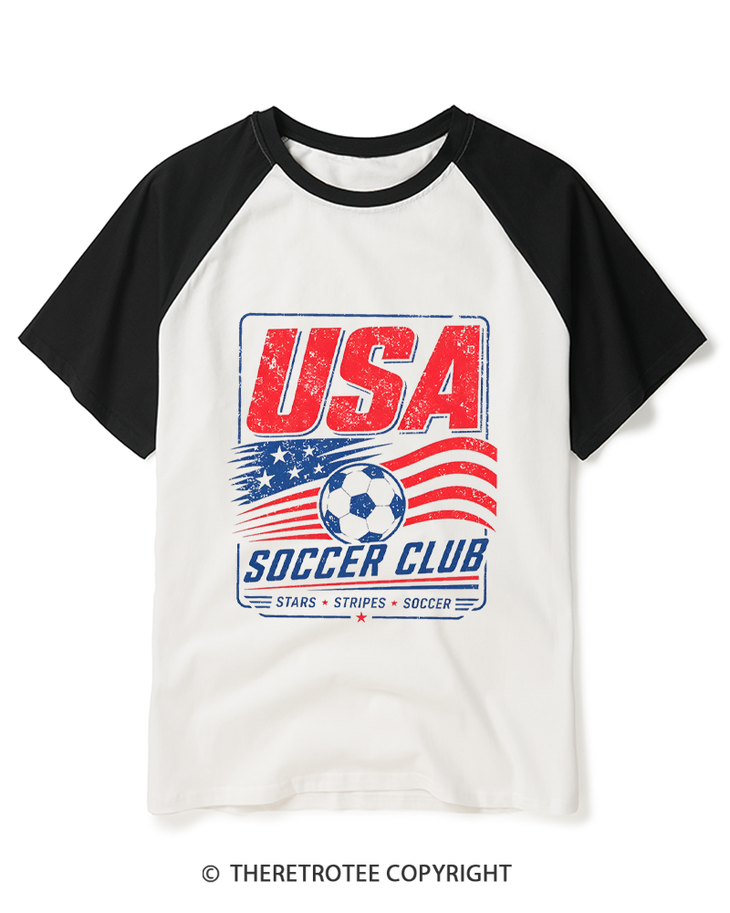 TheRetroTee USA Soccer Retro Team Graphic 1990s Raglan Baseball T-Shirt