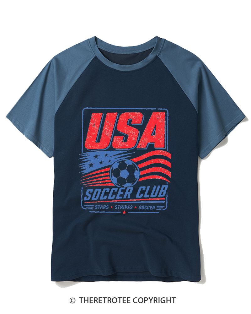 TheRetroTee USA Soccer Retro Team Graphic 1990s Raglan Baseball T-Shirt