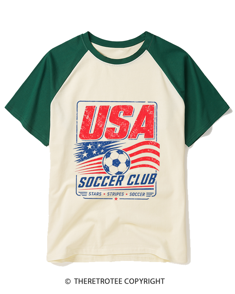 TheRetroTee USA Soccer Retro Team Graphic 1990s Raglan Baseball T-Shirt