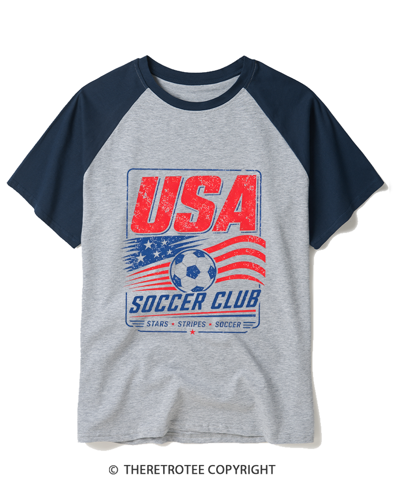 TheRetroTee USA Soccer Retro Team Graphic 1990s Raglan Baseball T-Shirt