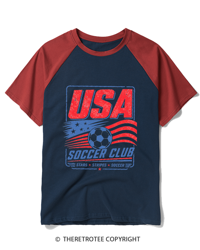 TheRetroTee USA Soccer Retro Team Graphic 1990s Raglan Baseball T-Shirt