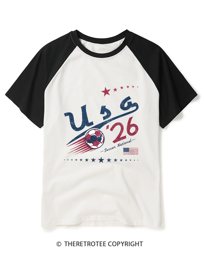 TheRetroTee USA Soccer World 1980s Raglan Baseball T-Shirt