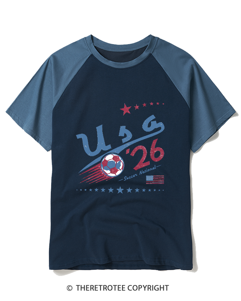 TheRetroTee USA Soccer World 1980s Raglan Baseball T-Shirt