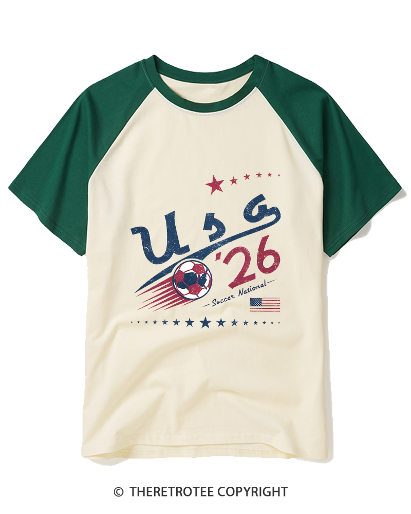 TheRetroTee USA Soccer World 1980s Raglan Baseball T-Shirt