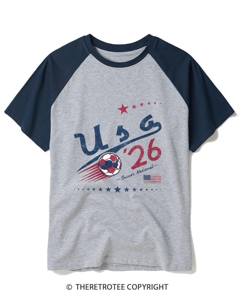 TheRetroTee USA Soccer World 1980s Raglan Baseball T-Shirt