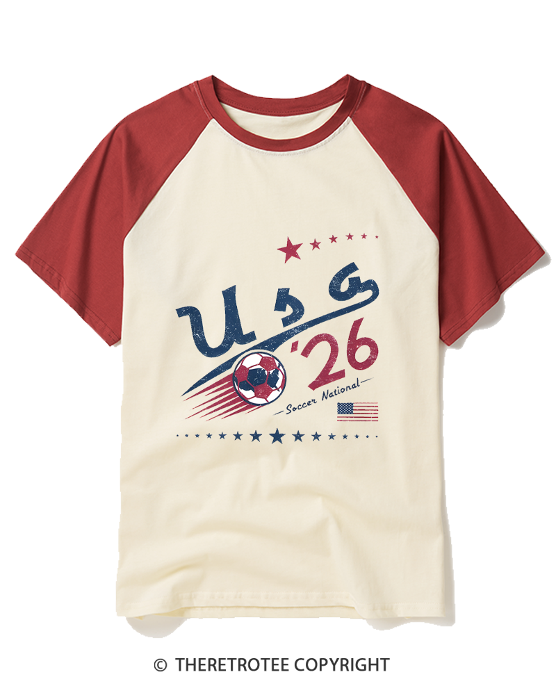 TheRetroTee USA Soccer World 1980s Raglan Baseball T-Shirt