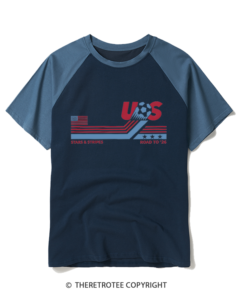 TheRetroTee USA Soccer World Vintage Raglan Baseball T-Shirt