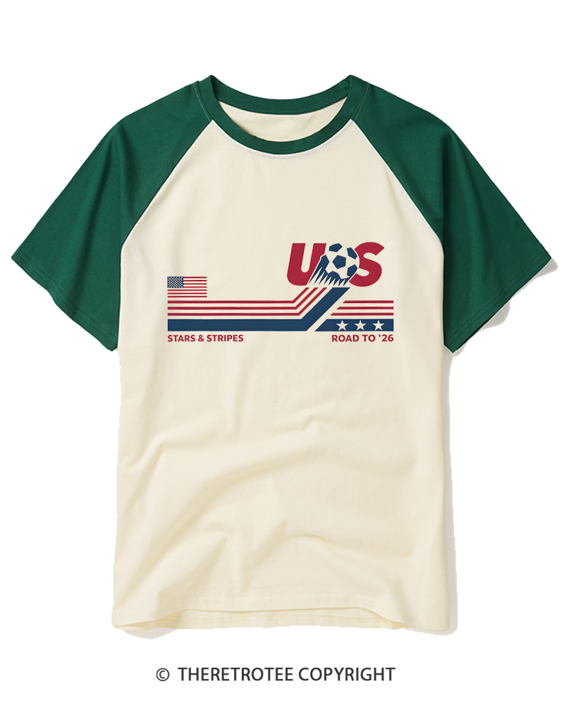 TheRetroTee USA Soccer World Vintage Raglan Baseball T-Shirt