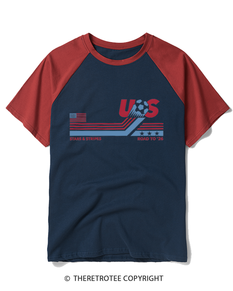 TheRetroTee USA Soccer World Vintage Raglan Baseball T-Shirt