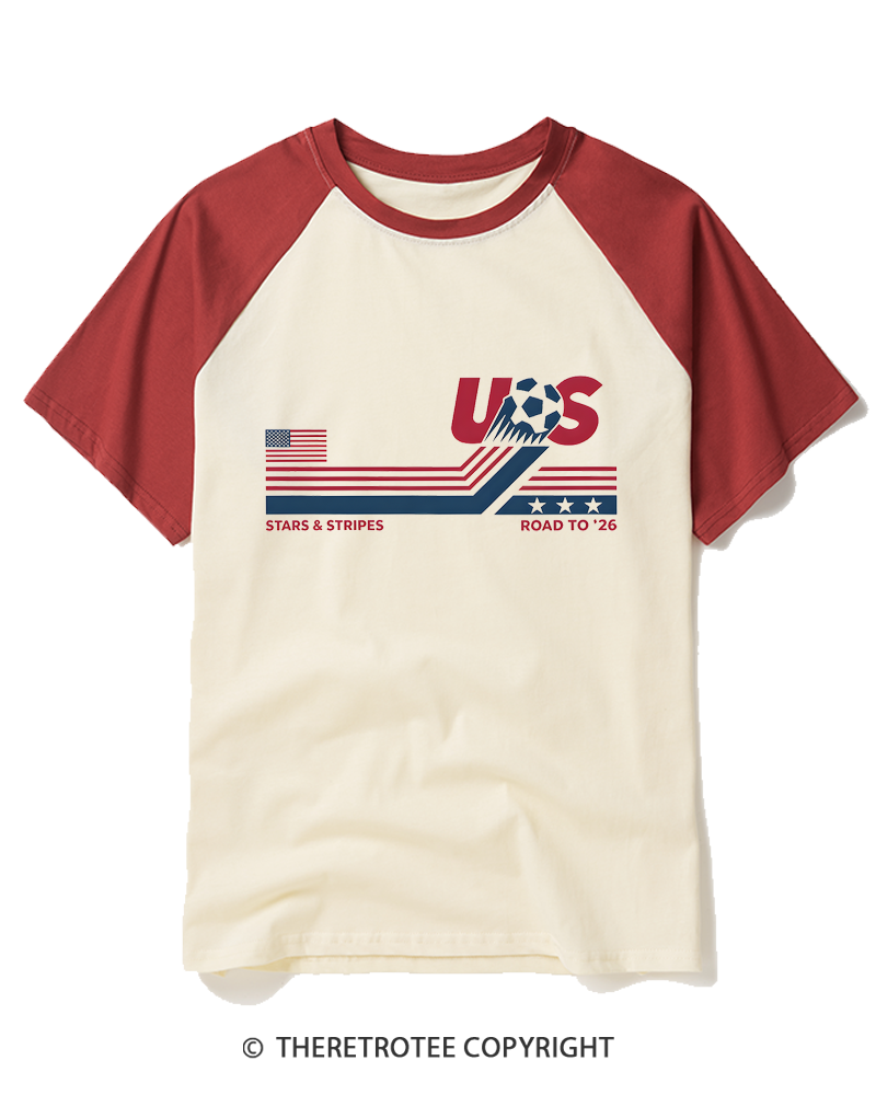TheRetroTee USA Soccer World Vintage Raglan Baseball T-Shirt