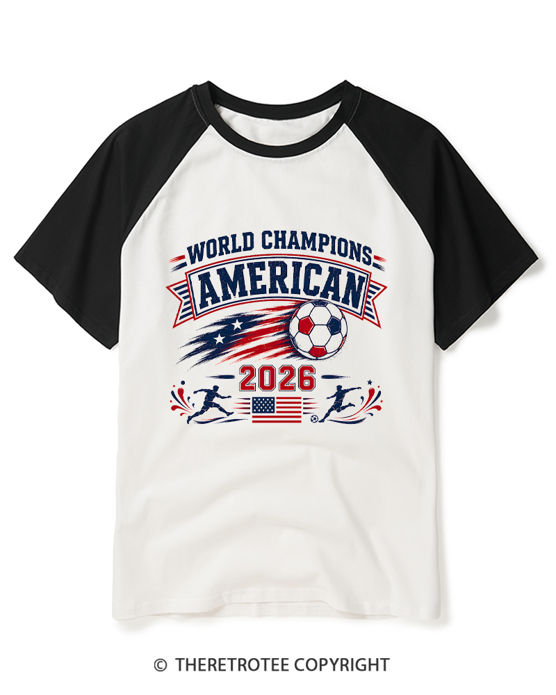 TheRetroTee World Champion：AMERICAN Raglan Baseball T-Shirt