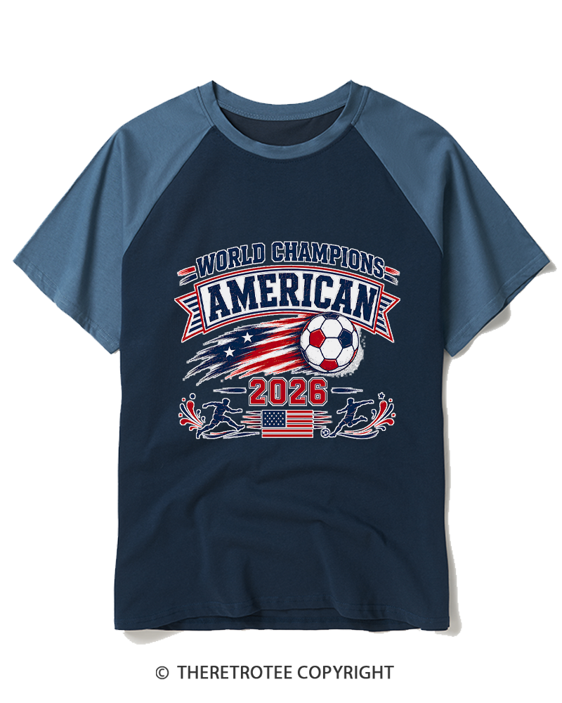TheRetroTee World Champion：AMERICAN Raglan Baseball T-Shirt