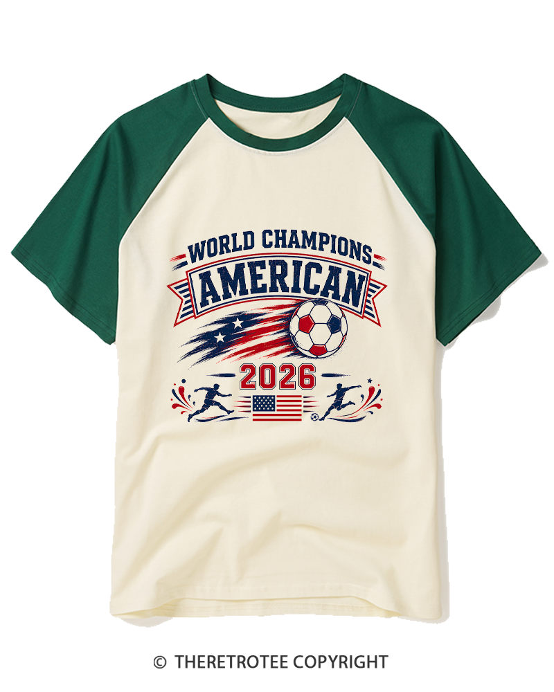 TheRetroTee World Champion：AMERICAN Raglan Baseball T-Shirt