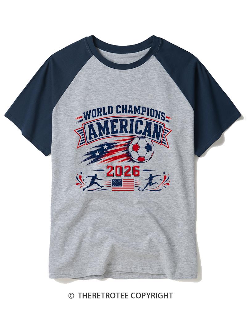 TheRetroTee World Champion：AMERICAN Raglan Baseball T-Shirt