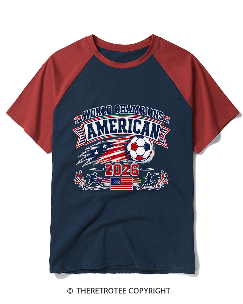 TheRetroTee World Champion：AMERICAN Raglan Baseball T-Shirt