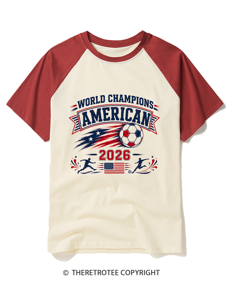 TheRetroTee World Champion：AMERICAN Raglan Baseball T-Shirt