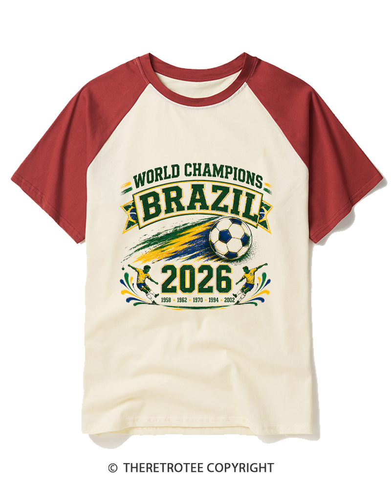 TheRetroTee World Champion：BRAZIL Raglan Baseball T-Shirt