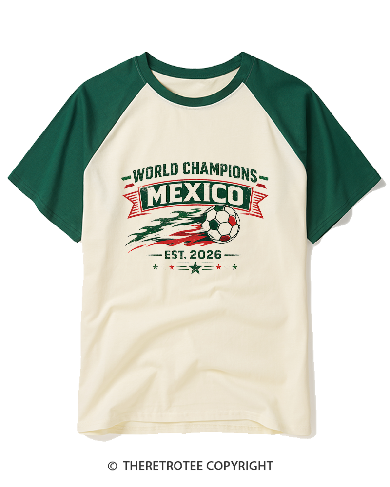 TheRetroTee World Champion：MEXICO Raglan Baseball T-Shirt
