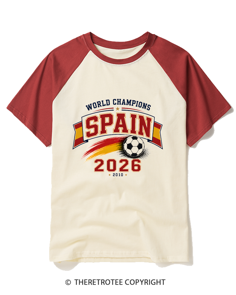 TheRetroTee World Champion：SPAIN Raglan Baseball T-Shirt