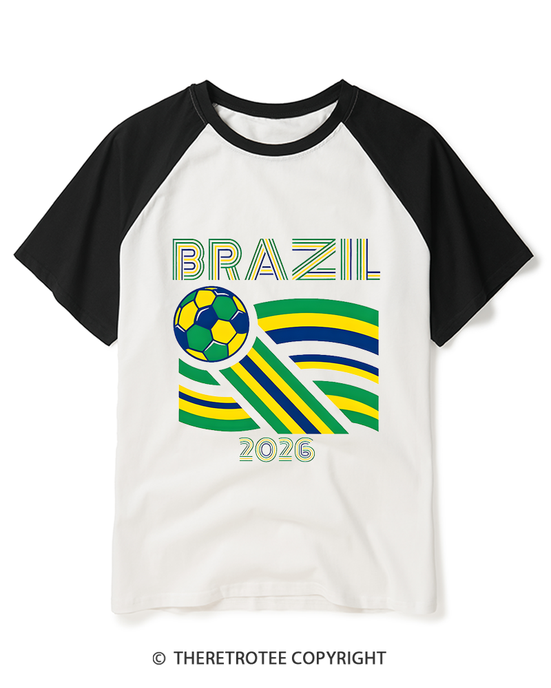 TheRetroTee Brazil Soccer Fan Raglan Baseball T-Shirt