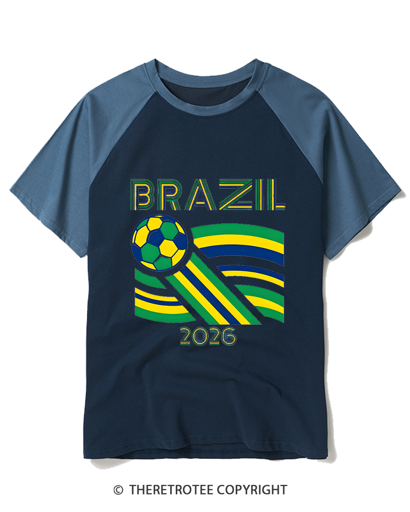 TheRetroTee Brazil Soccer Fan Raglan Baseball T-Shirt