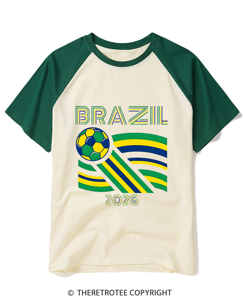 TheRetroTee Brazil Soccer Fan Raglan Baseball T-Shirt