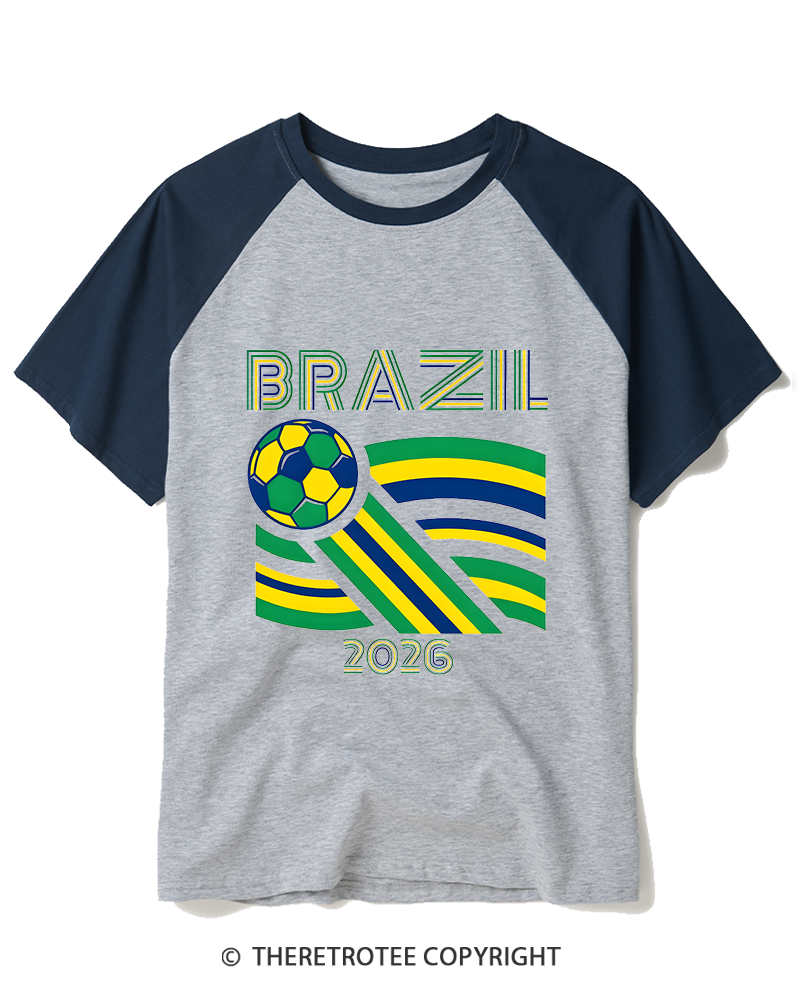 TheRetroTee Brazil Soccer Fan Raglan Baseball T-Shirt