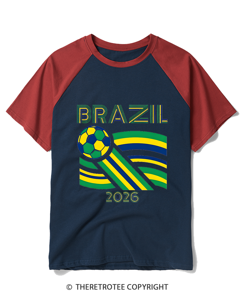 TheRetroTee Brazil Soccer Fan Raglan Baseball T-Shirt