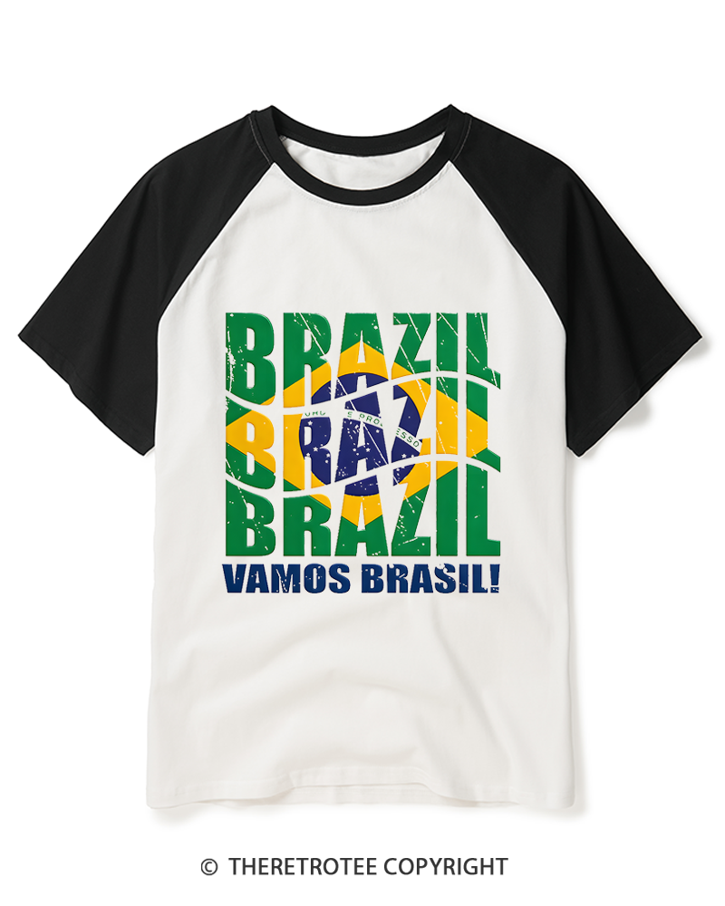 TheRetroTee Brazil Soccer Fan Raglan Baseball T-Shirt