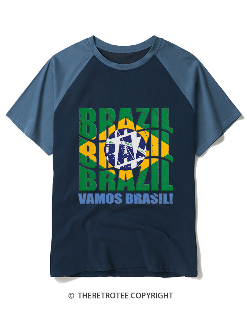 TheRetroTee Brazil Soccer Fan Raglan Baseball T-Shirt