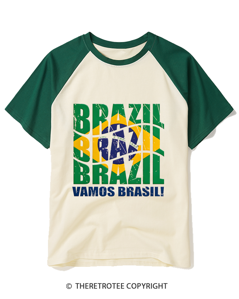 TheRetroTee Brazil Soccer Fan Raglan Baseball T-Shirt