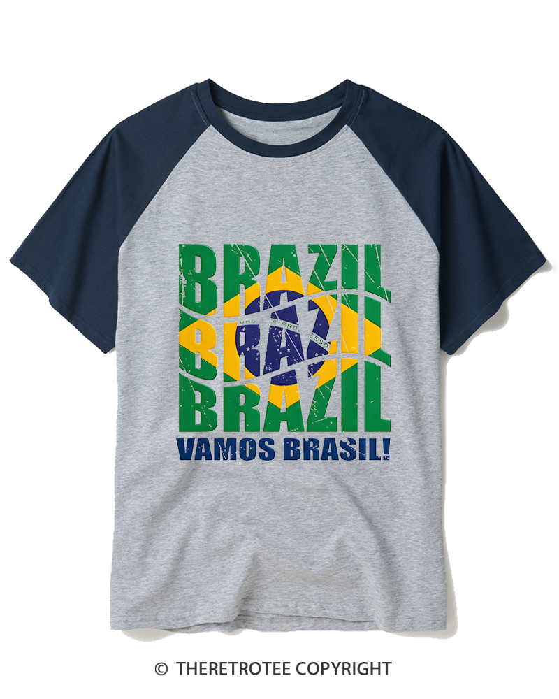 TheRetroTee Brazil Soccer Fan Raglan Baseball T-Shirt