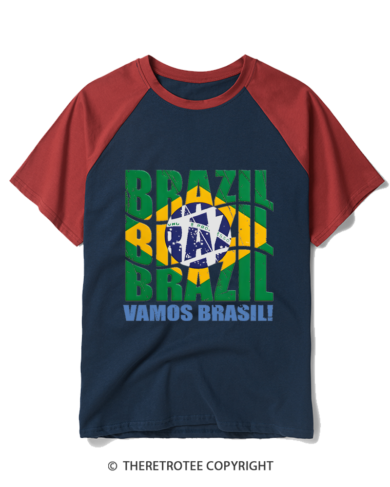 TheRetroTee Brazil Soccer Fan Raglan Baseball T-Shirt