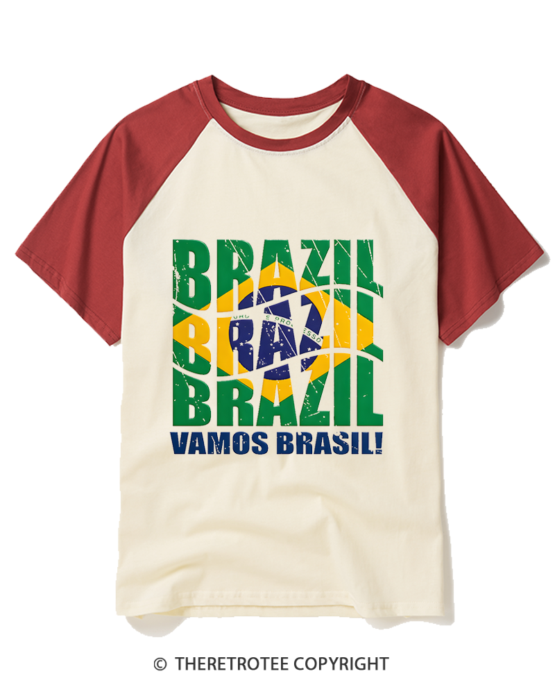 TheRetroTee Brazil Soccer Fan Raglan Baseball T-Shirt