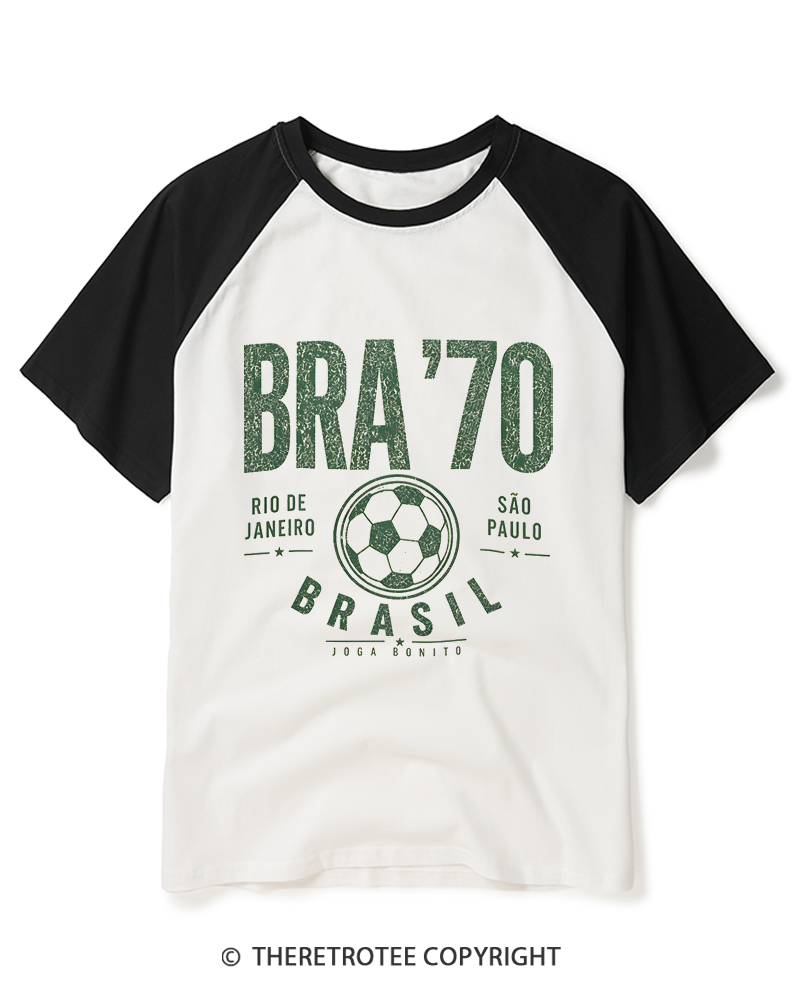 TheRetroTee Brazil Vintage Soccer Raglan Baseball T-Shirt