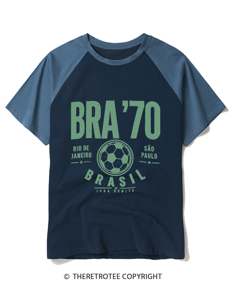 TheRetroTee Brazil Vintage Soccer Raglan Baseball T-Shirt