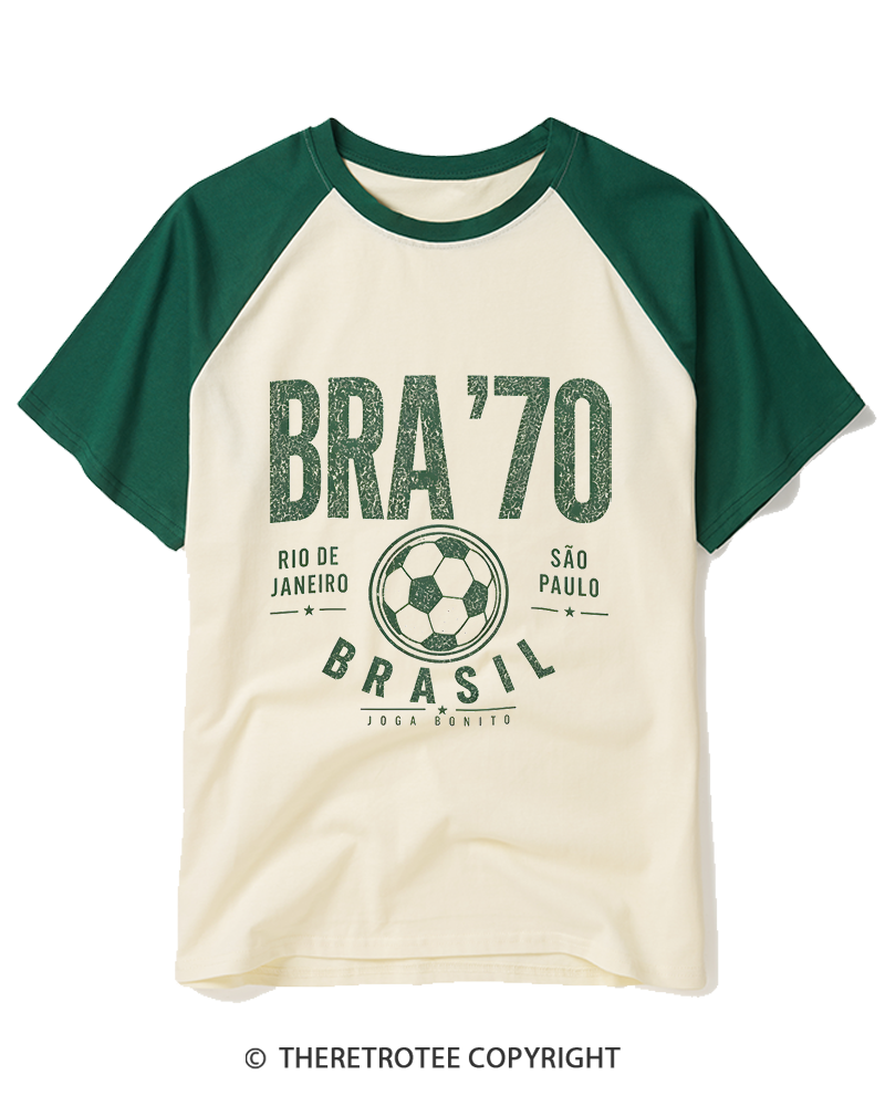 TheRetroTee Brazil Vintage Soccer Raglan Baseball T-Shirt