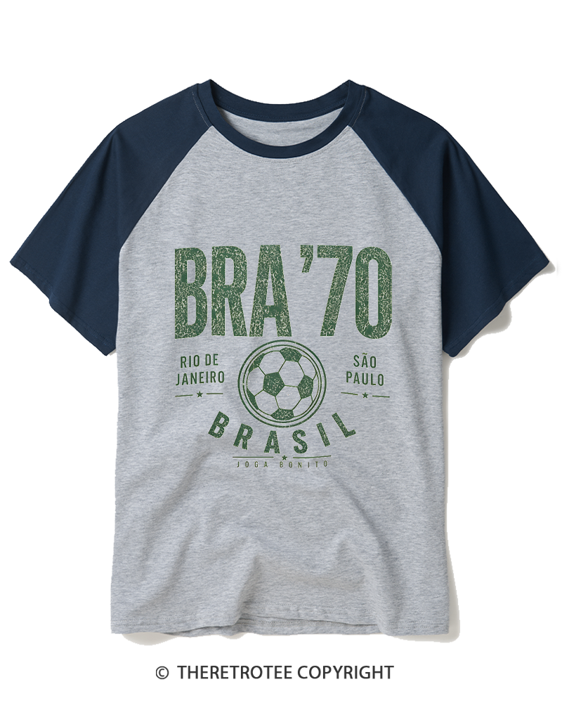 TheRetroTee Brazil Vintage Soccer Raglan Baseball T-Shirt