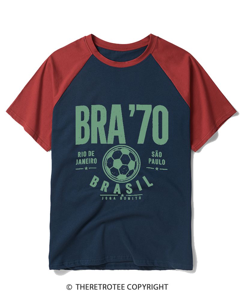 TheRetroTee Brazil Vintage Soccer Raglan Baseball T-Shirt