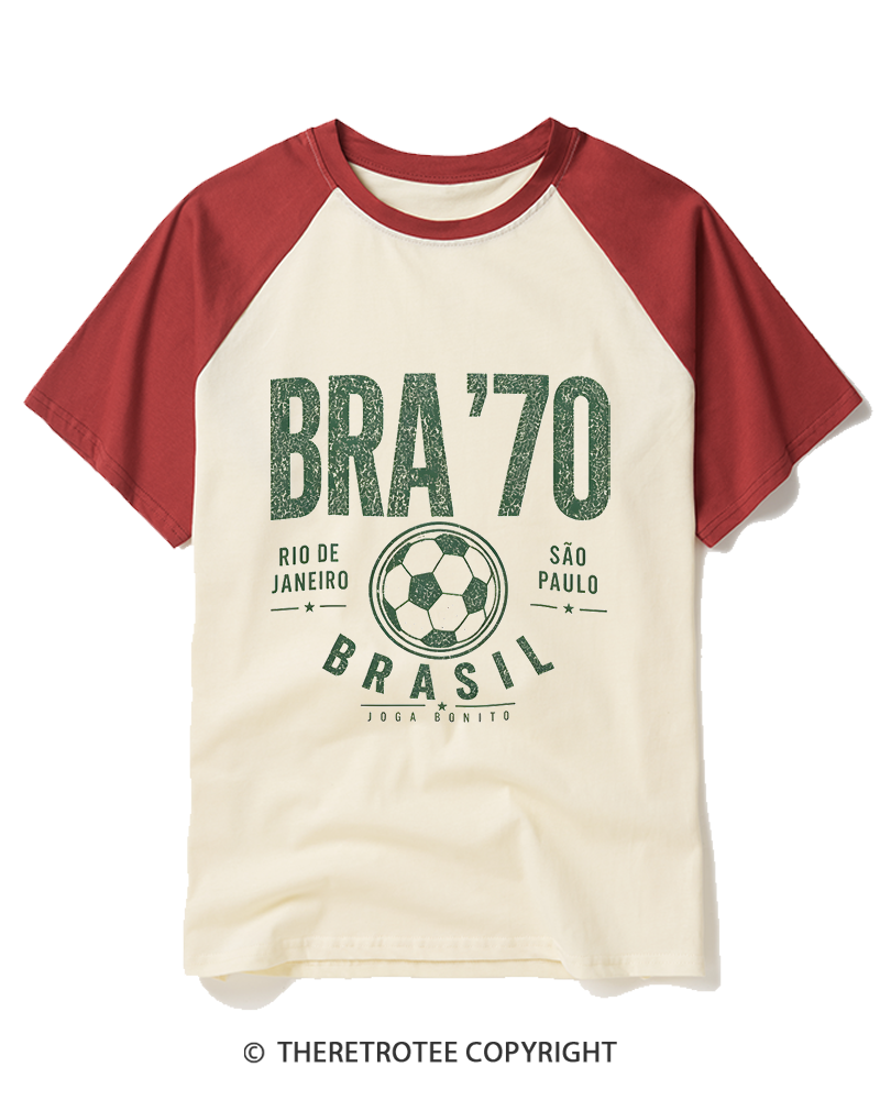 TheRetroTee Brazil Vintage Soccer Raglan Baseball T-Shirt