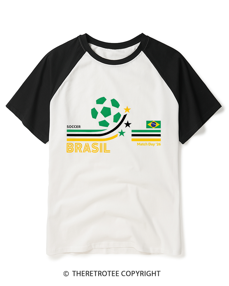 TheRetroTee Retro Brasil Soccer World Raglan Baseball T-Shirt
