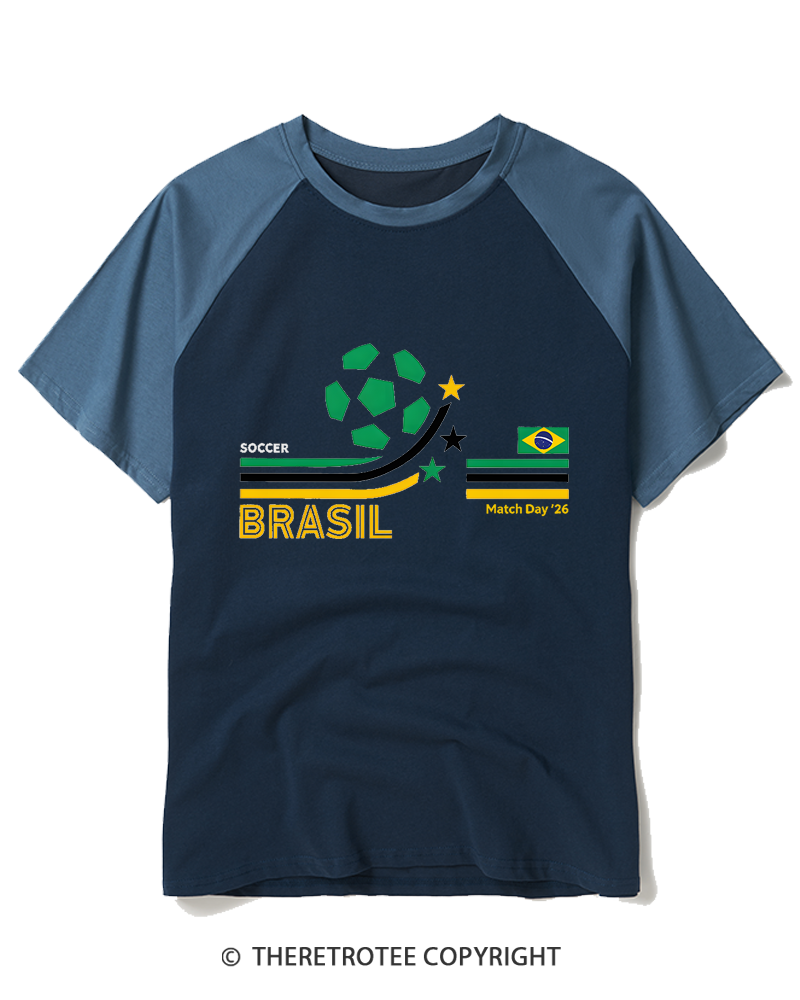 TheRetroTee Retro Brasil Soccer World Raglan Baseball T-Shirt