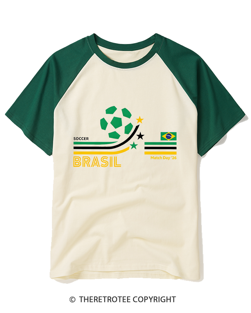 TheRetroTee Retro Brasil Soccer World Raglan Baseball T-Shirt