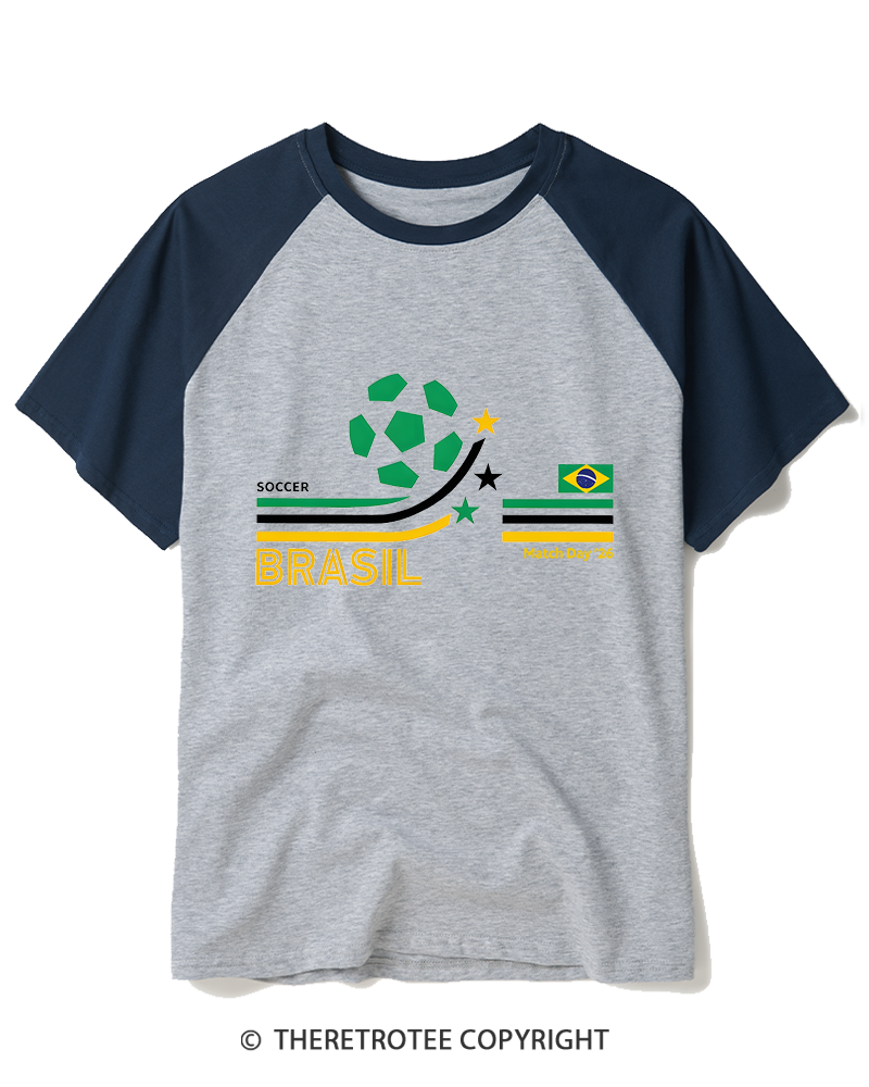 TheRetroTee Retro Brasil Soccer World Raglan Baseball T-Shirt