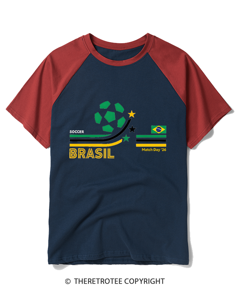 TheRetroTee Retro Brasil Soccer World Raglan Baseball T-Shirt