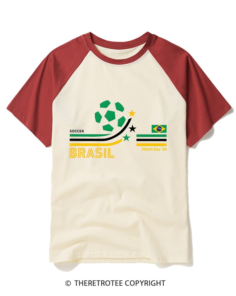 TheRetroTee Retro Brasil Soccer World Raglan Baseball T-Shirt