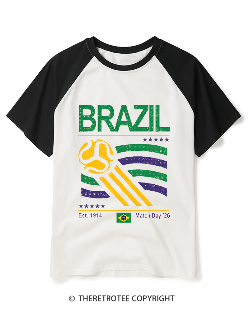 TheRetroTee Vintage Brazil Soccer Raglan Baseball T-Shirt