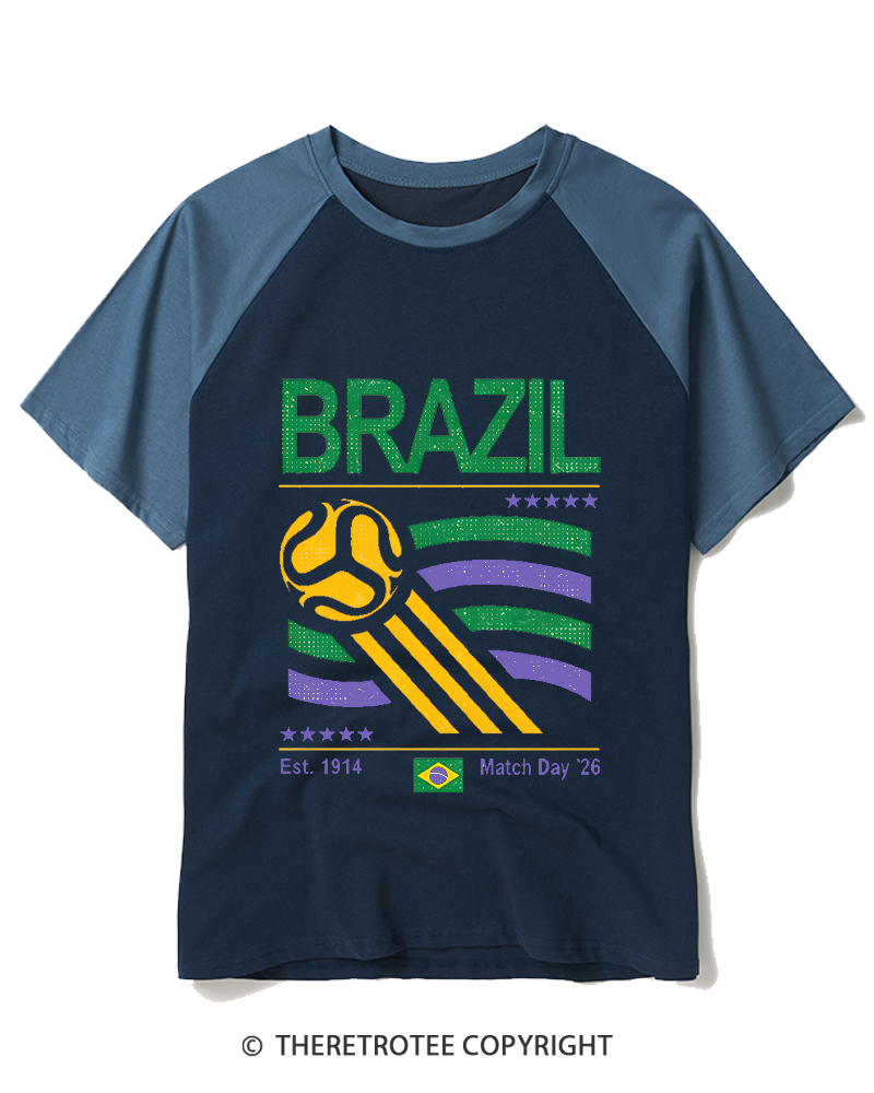TheRetroTee Vintage Brazil Soccer Raglan Baseball T-Shirt