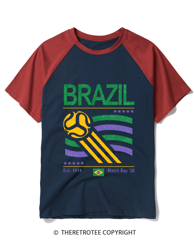 TheRetroTee Vintage Brazil Soccer Raglan Baseball T-Shirt
